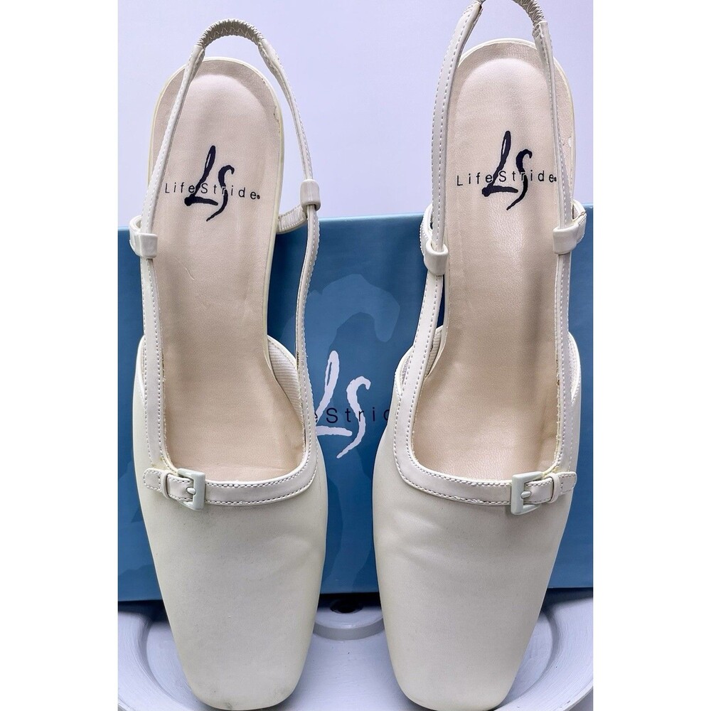 LifeStride Riana Slingback Heels Bone Deville Vintage Mod Size 7.5 NARROW